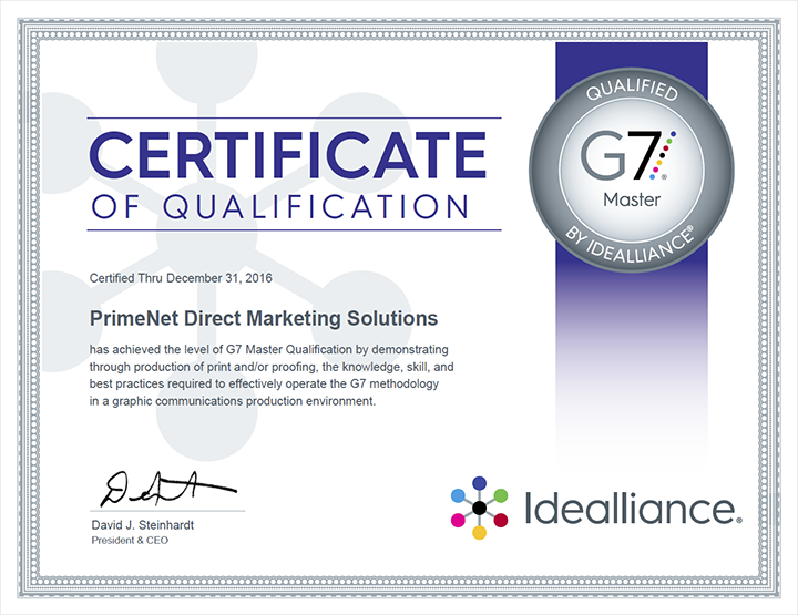 Idealliance G7 Master Qualification Certificate