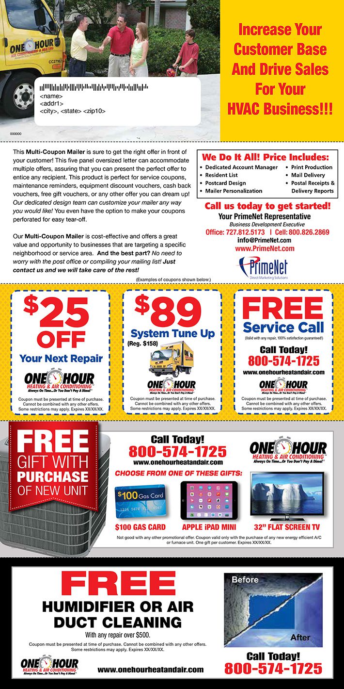 multi coupon direct mail letter hvac