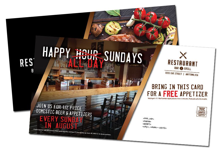 restaurant direct mail postacard sample