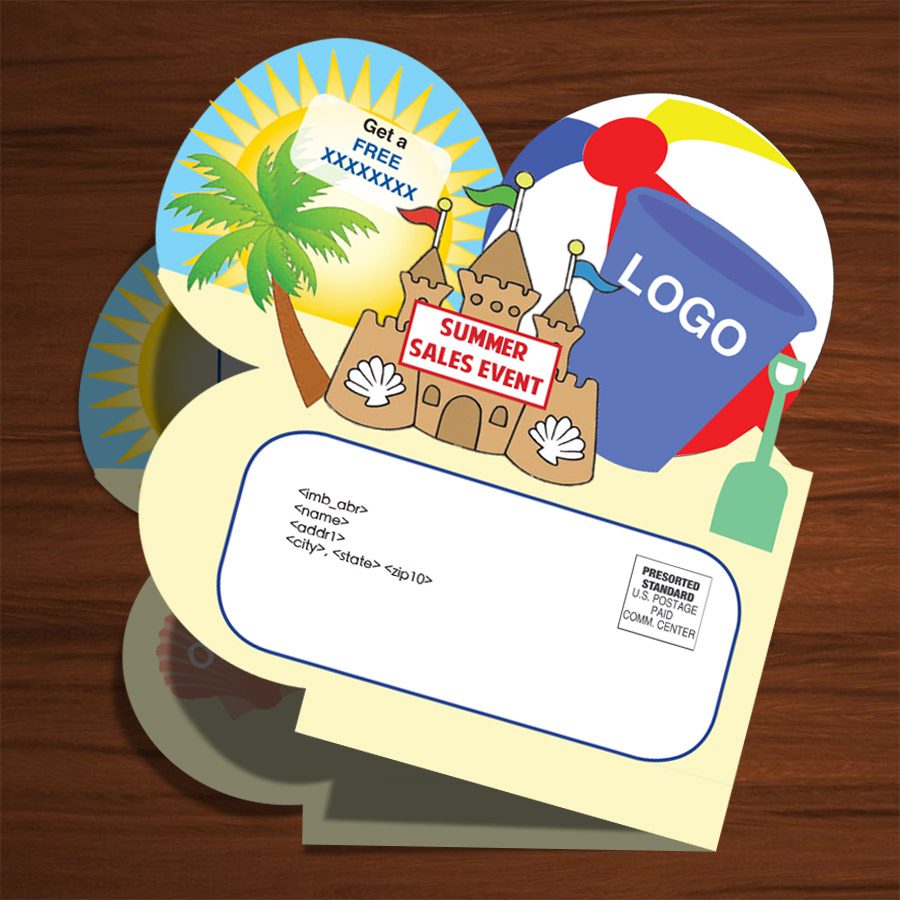 summer die cut direct mail self mailer