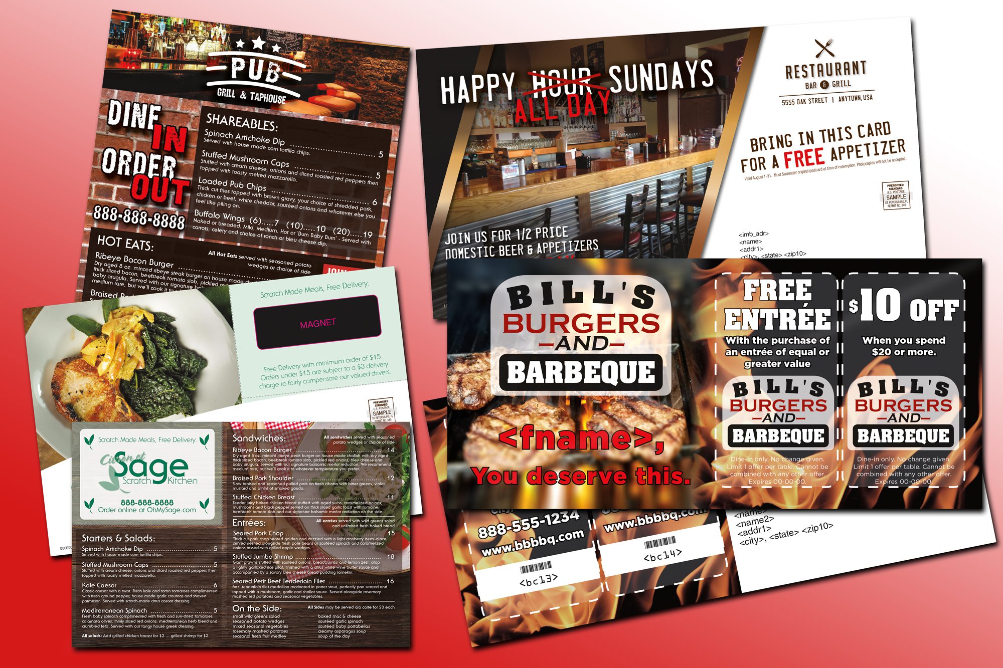 laminated postcards, magnet post card, restaurant menu